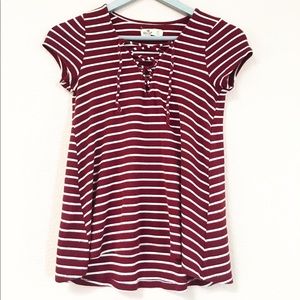 Hollister Red and White Striped Crisscross Shirt